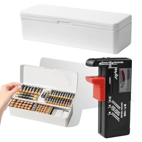 Umllpet Batterietester 2024 mit Batteriebox für 115 AAA/AA Batterien, inklusive BT-168 Tester und Flip-Top-Design