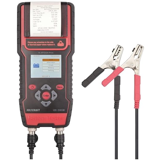 VOLTCRAFT VC-BT12/24-Print Kfz-Batterietester 12V/24V mit integriertem Drucker für CCA-, Gleichrichter- und Anlauftest – 13967340