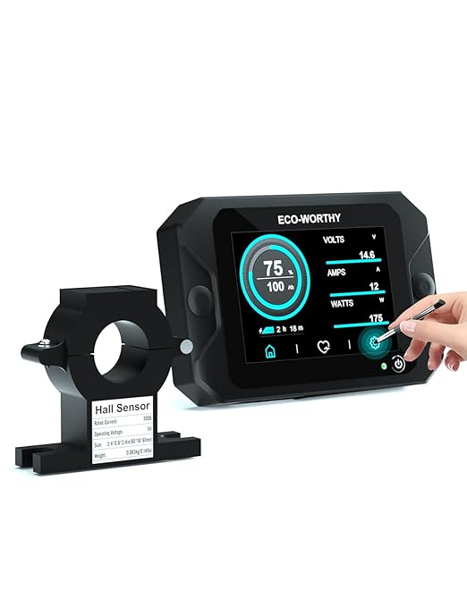 ECO-WORTHY Batterie Monitor 300A 12V/24V/36V/48V mit 3,5" Touchscreen, Alarmfunktion für Li-Ion/LiFePO4/Gel-Batterien in Wohnmobil & Solaran
