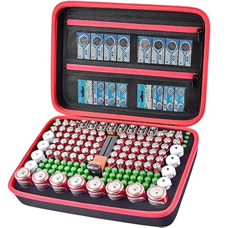 Boobowl Batterietester DGNJ-56 - Batteriebox Organizer mit Tester für bis zu 162 AA AAA C D 9V Batterien