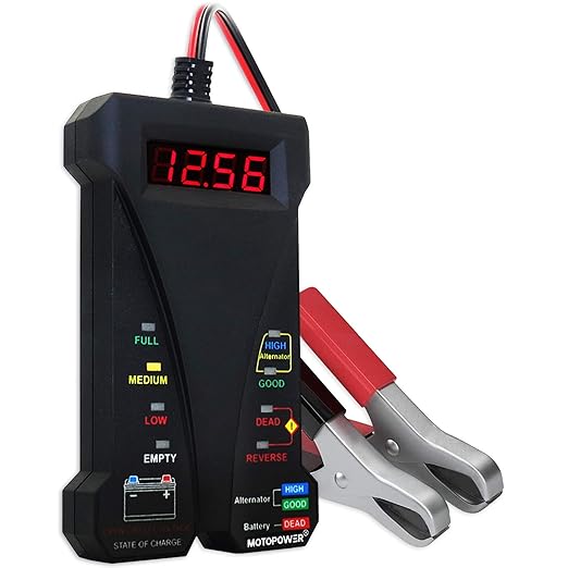 MOTOPOWER MP0514A 12V Digitale Batterietester Voltmeter mit LCD-Display und LED-Anzeige für Ladesystem-Analyse