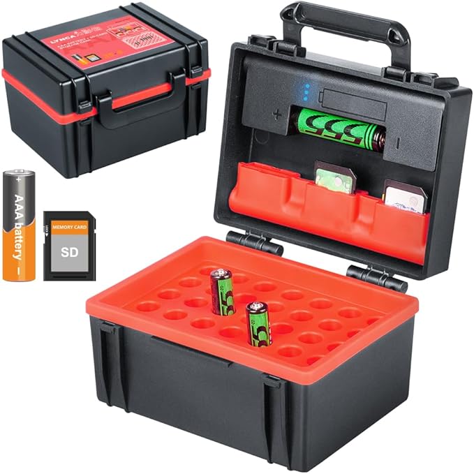 shenzhenshi liyingjia sheyingqicai Co.,Ltd LYNCA Batterie-Organizer mit Tester für 35 AAA-Batterien und 6 SD-Karten – Aufbewahrungsbox mit integriertem Stromdetektor