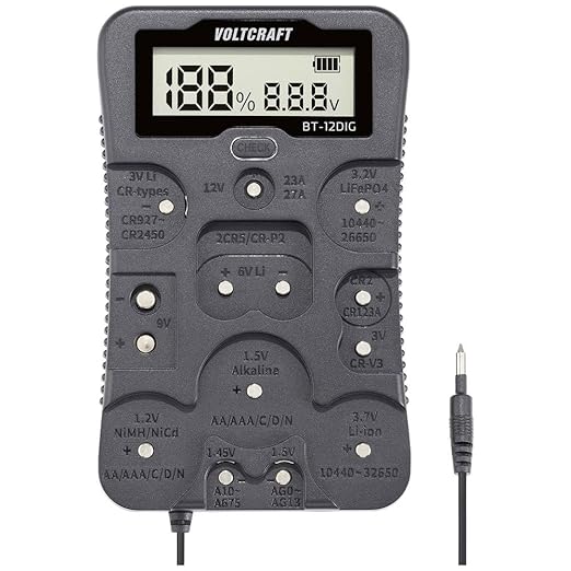 VOLTCRAFT Batterietester BT-12DIG für 1,2V–12V Akkus & Batterien mit automatischer Erkennung & Kapazitätsanzeige – 14340820