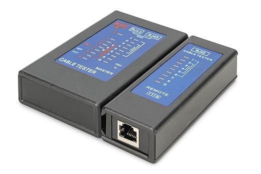 DIGITUS Netzwerkkabeltester 14001-2 für RJ45/RJ11 mit PoE-Prüfung, CAT 5-6A, Abschirmungserkennung