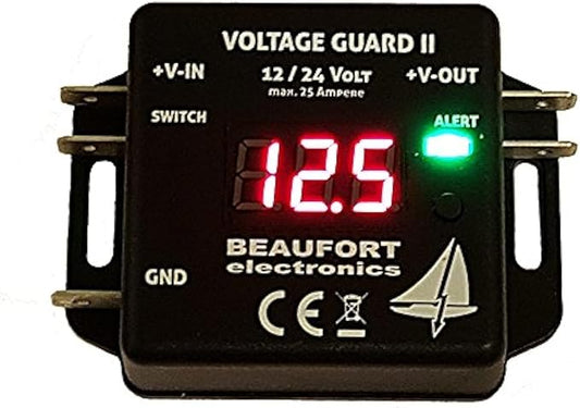 BEAUFORT electronics Batterietester V-Guard II BE00220 - Programmierbarer Batteriewächter 12V/24V mit Display & Spannungsanzeige