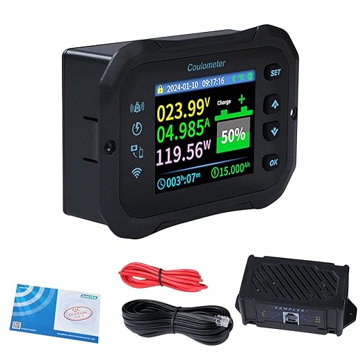 DewinLVD 100A Batterie Monitor 12V-72V mit WiFi-Fernbedienung, 2,4-Zoll Farbdisplay & Alarm für Solaranlage & Wohnwagen