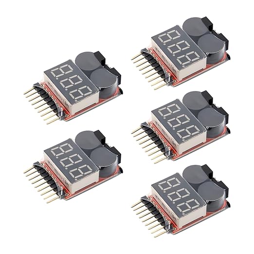 AYWHP 5x 2-in-1 Lipo Batterie Monitor Alarm Tester mit LED Anzeige, Spannungserkennung & Summer für 1-8S Lipo LiFe LiMn Li-Ionen Akku