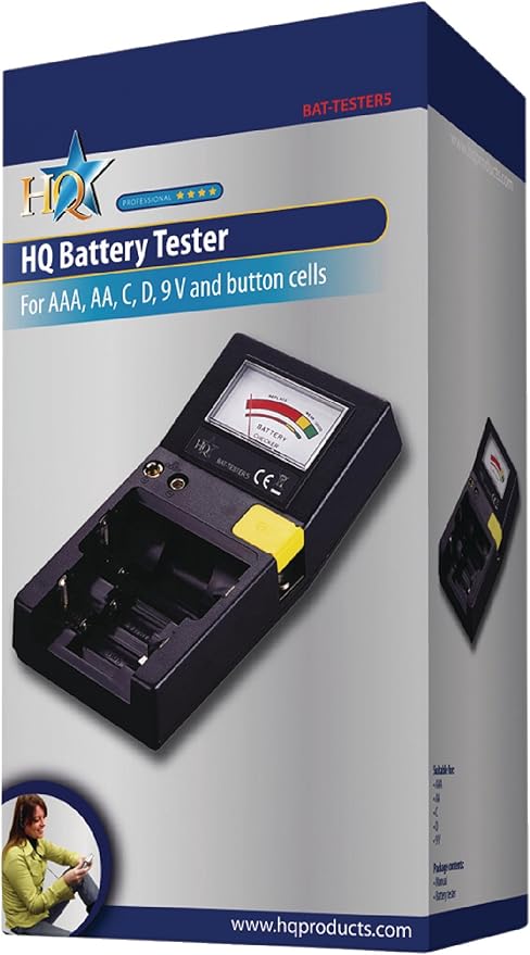 Nein Auslaufartikel (Produktion durch HQ BAT-TESTER5 Batterietester für AAA, AA, C, D, 9 Volt Batterien und Knopfzellen schwarz