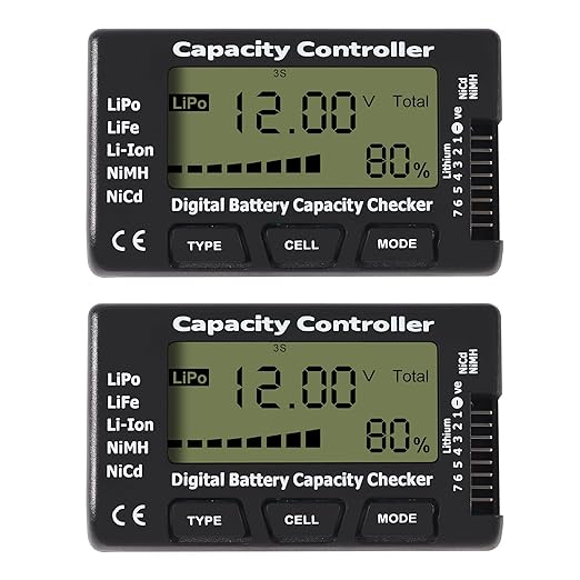 AITRIP 2PACK Digitaler Batteriekapazitätstester für LiPo, LiFe, Li-Ion, NiMH, Nicd Akkus - Spannungsprüfer mit LCD Display