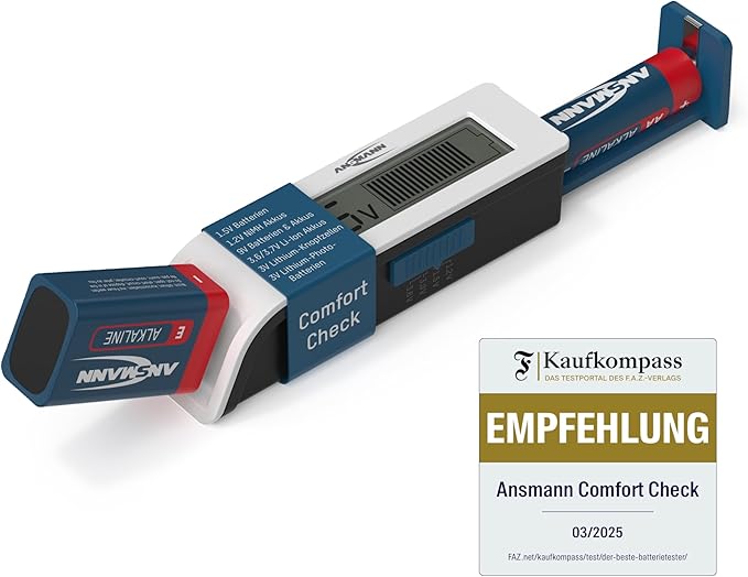 ANSMANN Batterietester 1900-0110 für AAA, AA, C, D, 9V, Li-Ion & Knopfzellen – LCD Spannungsprüfer für Zuhause & unterwegs