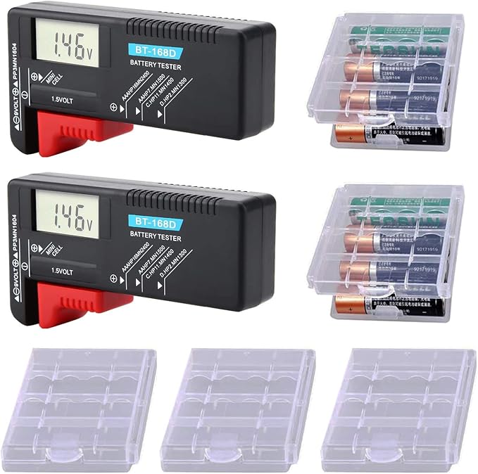 GTIWUNG T590 Batterietester 2 Stück Digital LCD Display für AAA AA C D 1,5V 9V Batterien + Aufbewahrungsbox