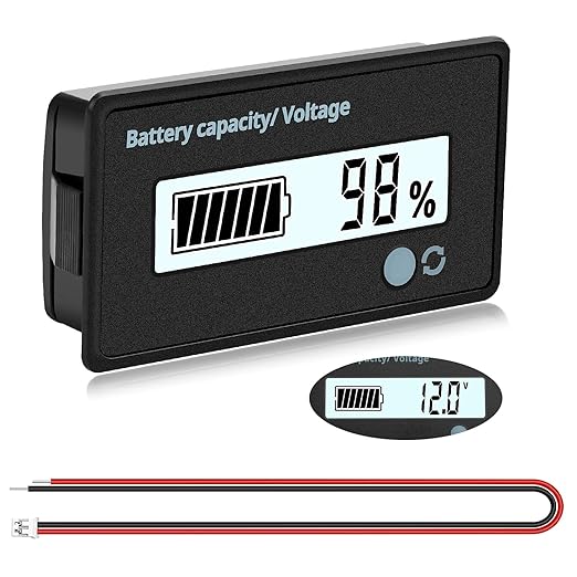 VooGenzek Batteriekapazitäts-Voltmeter Monitor LCD-Display, DC 12V-72V für Blei-Säure/Lithium-Batterien, Weiß