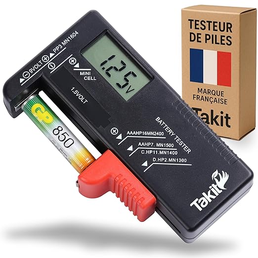 Takit Batterietester Digital TTP1 für AA, AAA, C, D, PP3, 9V, 1,5V, Knopfzellen - 5 Jahre Garantie