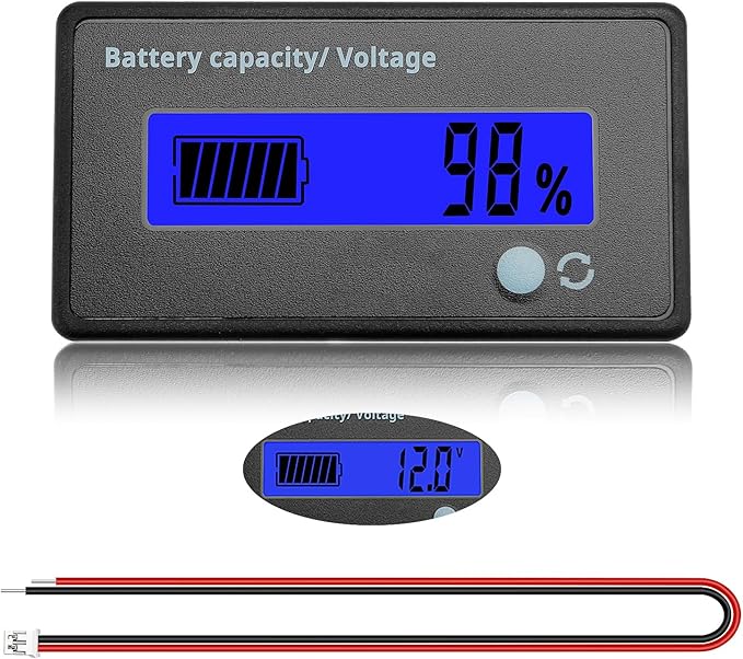 VooGenzek Batteriekapazitäts-Voltmeter Monitor LCD-Display für 12V 24V 36V 48V Blei-Säure & Lithium Batterien