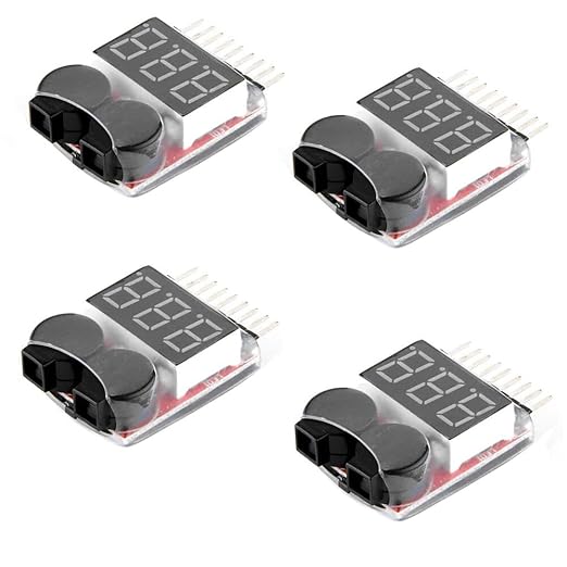 Fasizi 4 Stück Lipo Batterie-Monitor Alarm Tester mit LED-Anzeige für 1-8s Lipo LiFe LiMn Li-Ion Akku