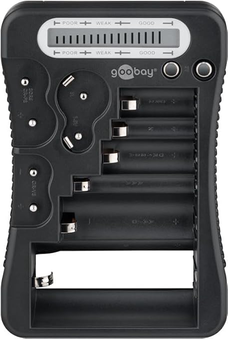 Wentronic 72511 Digitaler Batterietester für AA, AAA, 9V, C, D, CR2032 Akkus & Knopfzellen