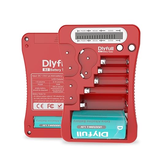 DLYFULL Universal Batterietester für AA AAA C D 9V CR123A CR2 CRV3 2CR5 CRP2 Knopfzellen mit LCD-Display