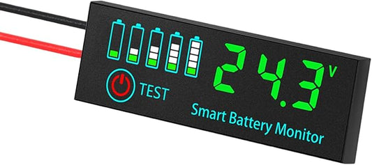 UncleS Batterietester B0FHMCD19J für 12V/24V/36V/48V Systeme mit LED-Anzeige und Spannungsalarm