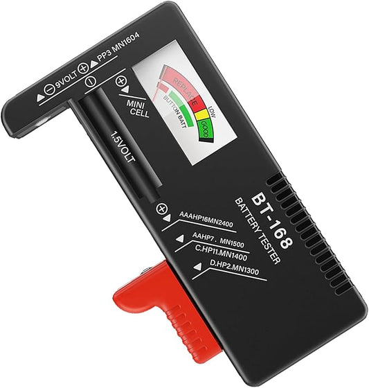 EUZUXU Batterietester EZX- mit analoger Anzeige für AA AAA C D 9V 1,5V Knopfzellen - Prüft Ladezustand ohne zusätzliches Netzteil