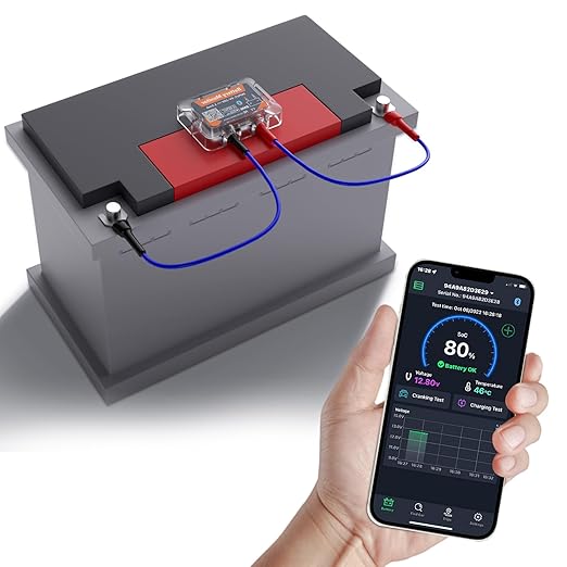 DewinLVD Batterietester 12V Bluetooth 4.2 Battery Guard - Echtzeit-Überwachung mit App, Kurzschluss- & Verpolungsschutz für Auto, Motorrad