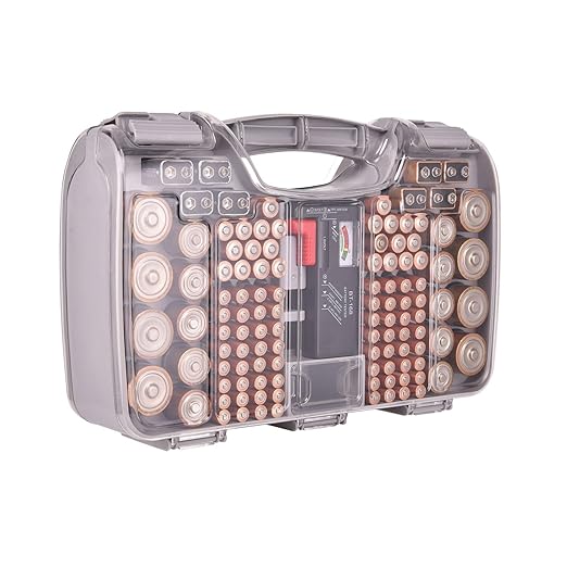 Myutrensty Batteriebox Organizer MYU001 mit Tester für 180 Batterien AA AAA C D 9V Knopfzelle, grau