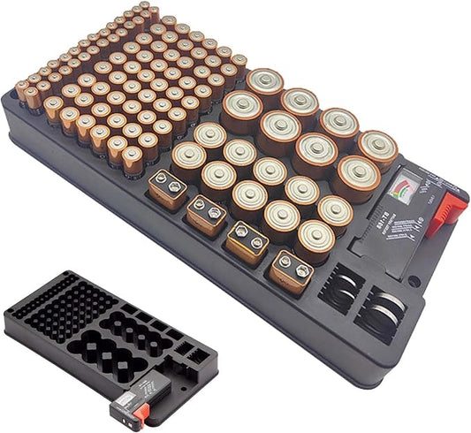 GAOUTO Batterietester 2025 - Organizer für 116 Batterien (AAA, AA, C, D, 9V, Knopfzellen) mit transparentem Deckel