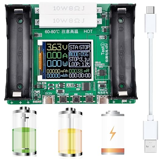 YOUMILE 18650 Batteriekapazitätstester LCD-Display automatisch Laden Entladen Innenwiderstand mAh mWh Typ-C-USB