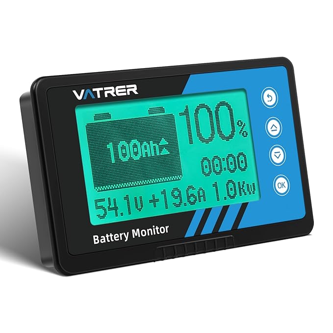 VATRER POWER 500A Batteriemonitor mit Shunt für 8V-120V LiFePO4 Gel-Blei-Säure-Batterien, LCD Display & Summeralarm für Wohnmobile Motorräde