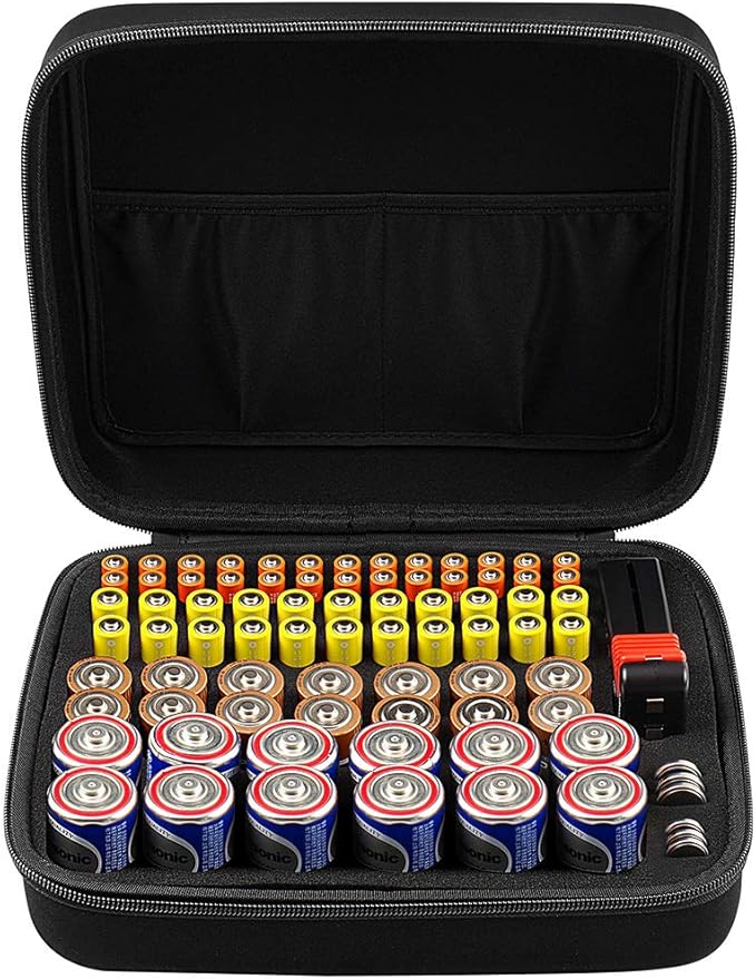COMECASE Batterietester BT-168 mit Aufbewahrungsbox für 80 Batterien AA AAA C D 9V - Schwarz – 682559842388