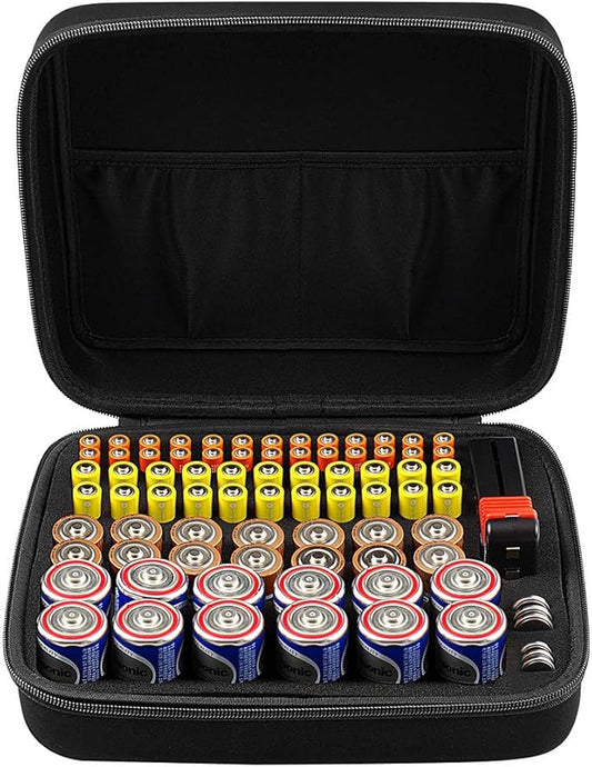 COMECASE Batterietester BT-168 mit Aufbewahrungsbox für 80 Batterien AA AAA C D 9V - Schwarz – 682559842388