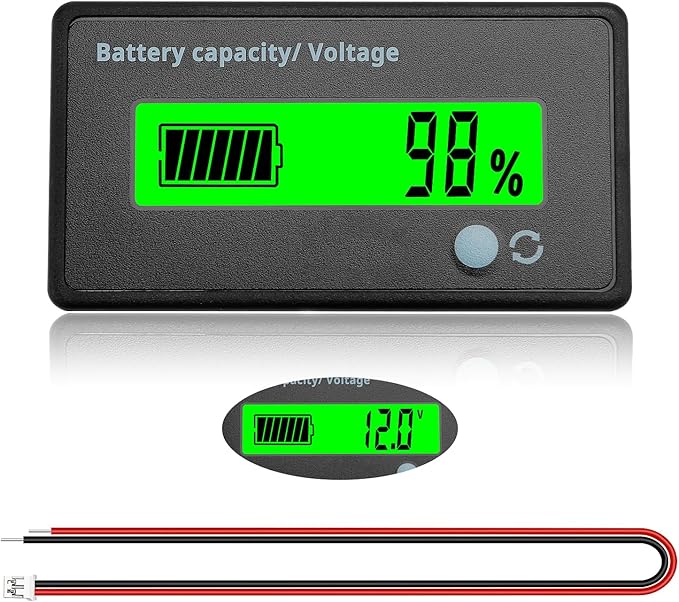 VooGenzek VGM-B01 Batterietester für 12V-48V Blei-Säure & Lithium, LCD-Kapazitäts-Voltmeter mit Klemmen