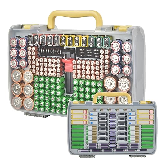 Againmore AM555 Batterie-Organizer mit Tester für 269 AA AAA C D 9V Lithium Batterien, grau