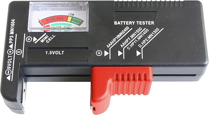 Conmetall Batterietester B29821 analog für AAA, AA, C, D, 9V - Prüft Ladezustand ohne externe Spannung
