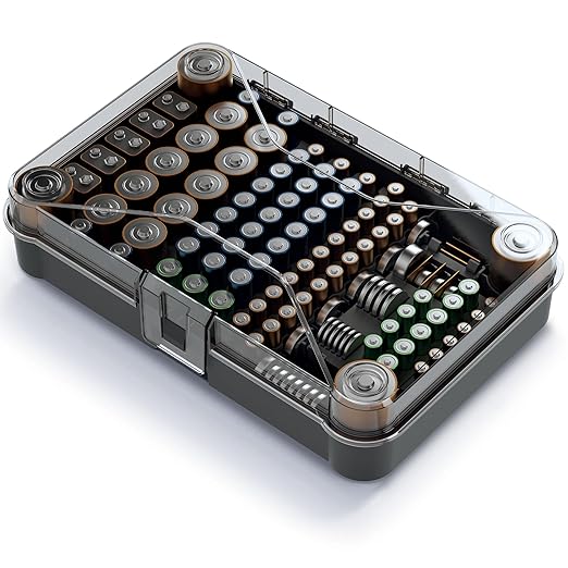 PECZEKO Batteriebox Organizer für 115 Batterien – Transparente Aufbewahrungsbox 29,5 x 19,5 x 7 cm