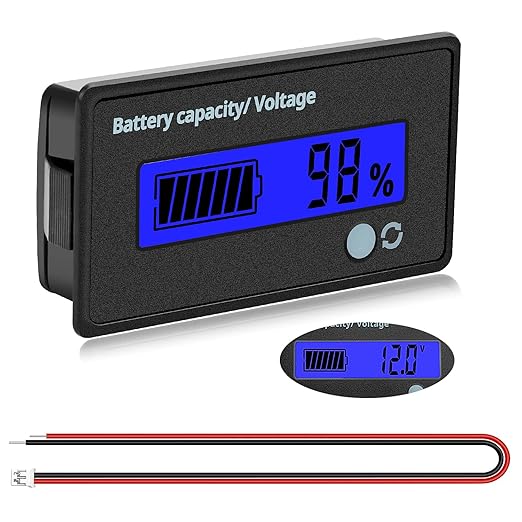 VooGenzek Batteriekapazitäts-Voltmeter Monitor LCD-Display, DC 12V-72V für Blei-Säure & Lithium Batterien, Blau Licht