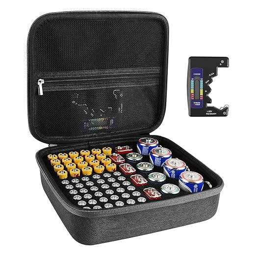 Linkidea Batterie-Organizer mit Tester LI4549 für 76 Batterien AA AAA C D 9V – robuster EVA-Koffer
